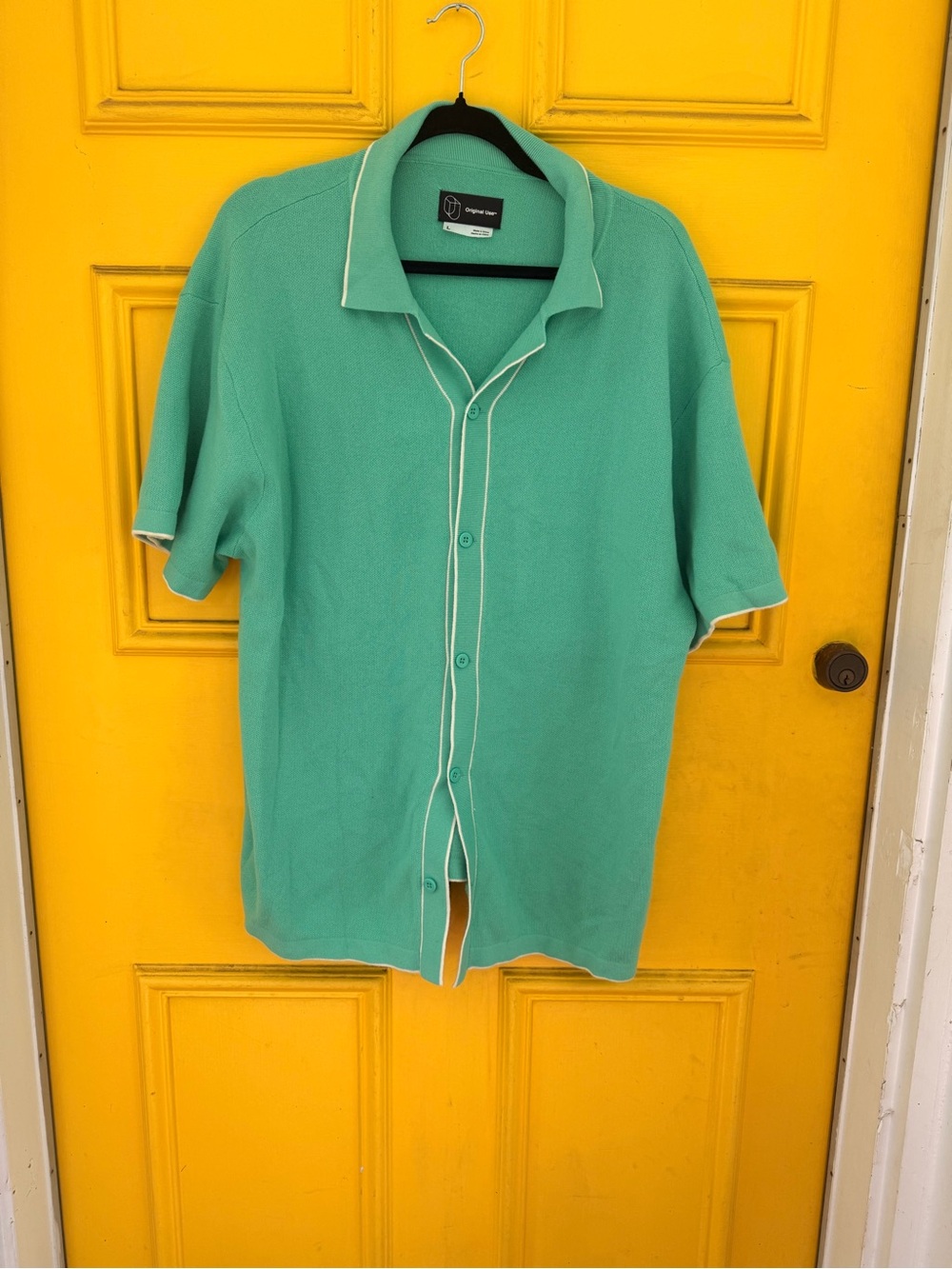 Original Use Seafoam Green Short-Sleeve Knit Polo with White Piping
